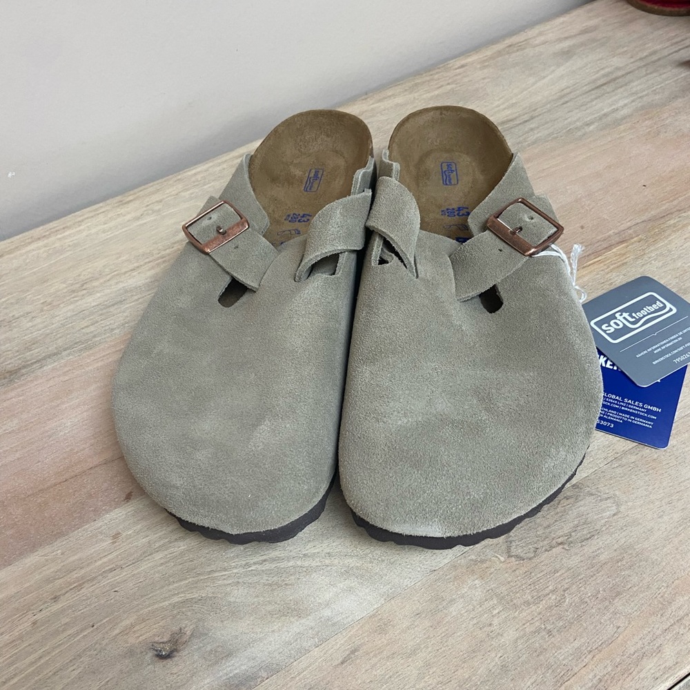NEW Birkenstock Boston Soft footbed Suede Clog Shoes Taupe Size 43EU 12 - Picture 8 of 10